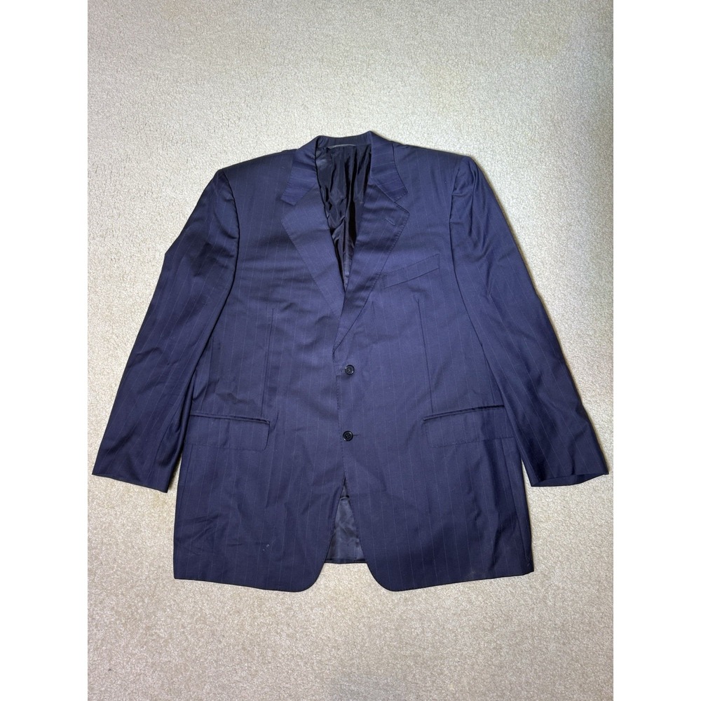 Canali Saks Fifth Avenue Blazer Mens Navy Pinstripe Super 120 Wool Made in Italy